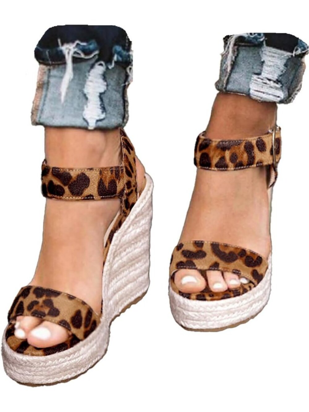 Stylish Women's Wedge Platform Sandals with Ankle Strap - Open Toe Design